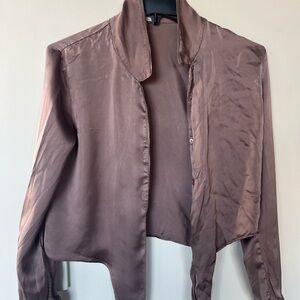 Aritzia Satin Taupe Blouse